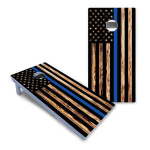 Blue & Red Line Burnt Flag Cornhole Boards - All Weather Series by Cornhole Solutions, custom cornhole board detail photo 2