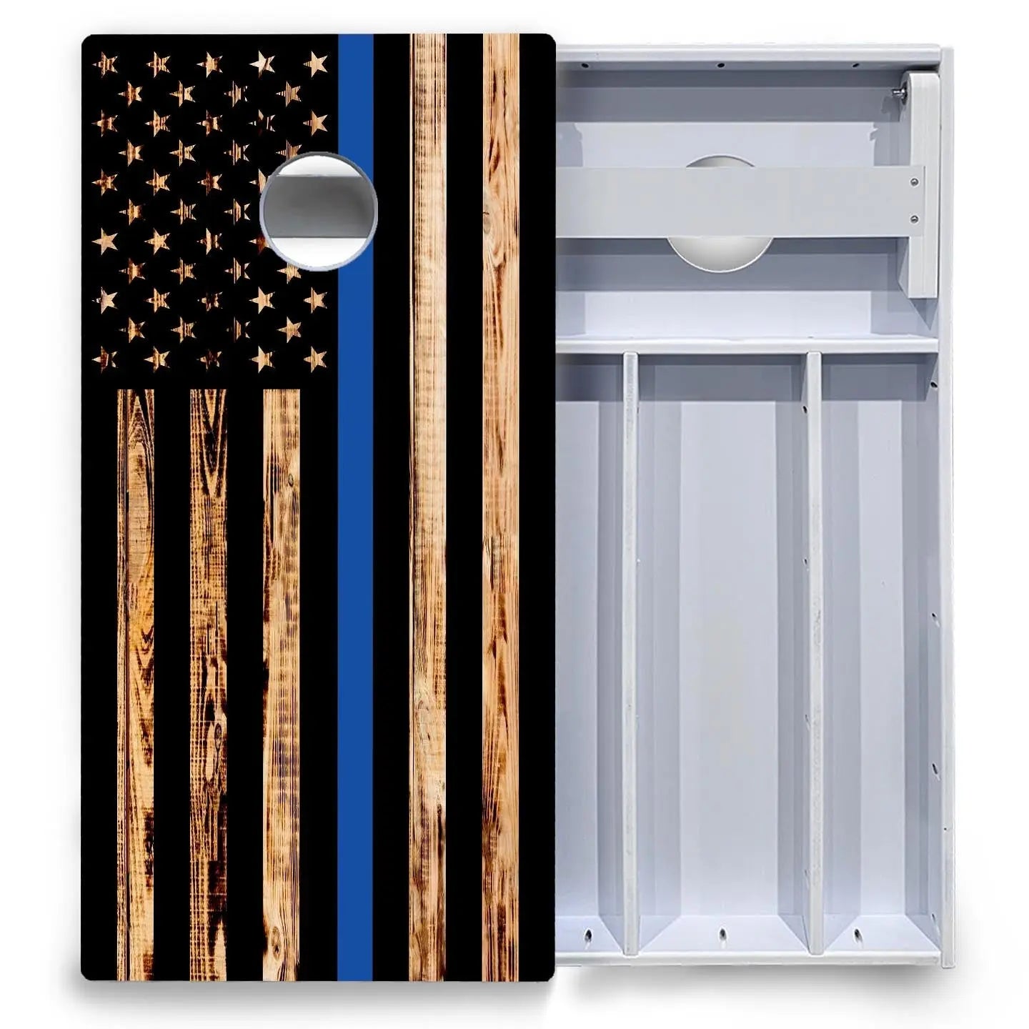 Blue & Red Line Burnt Flag Cornhole Boards - All Weather Series by Cornhole Solutions, custom cornhole board detail photo 3
