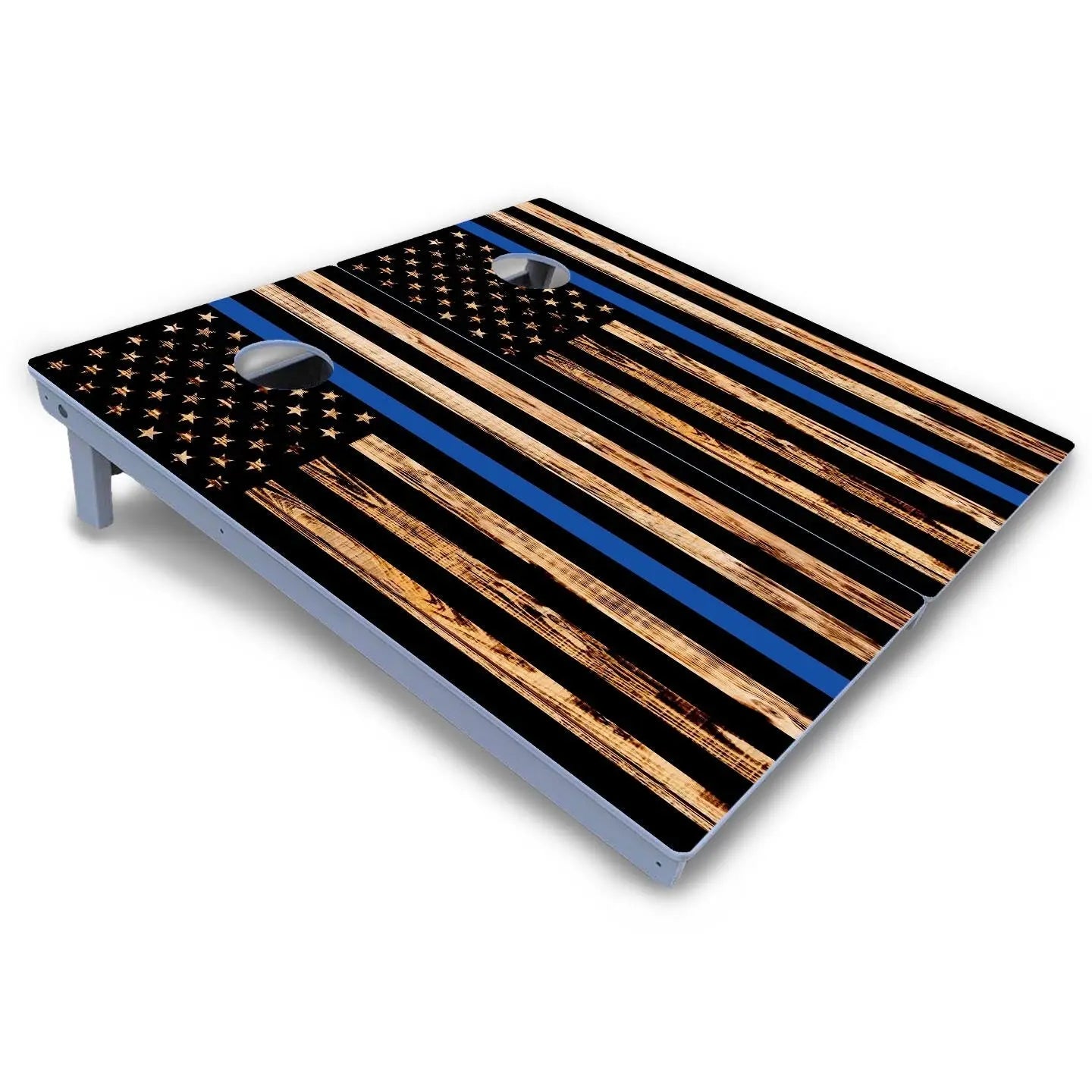 Blue & Red Line Burnt Flag Cornhole Boards - All Weather Series by Cornhole Solutions, custom cornhole board detail photo 5