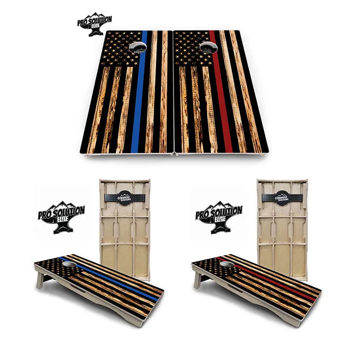 Blue & Red Line Burnt Flag Cornhole Boards - Pro Solution Elite Series Cornhole Solutions