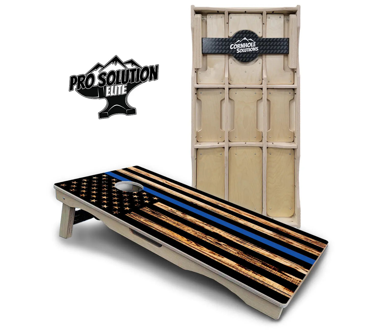Blue & Red Line Burnt Flag Cornhole Boards - Pro Solution Elite Series Cornhole Solutions