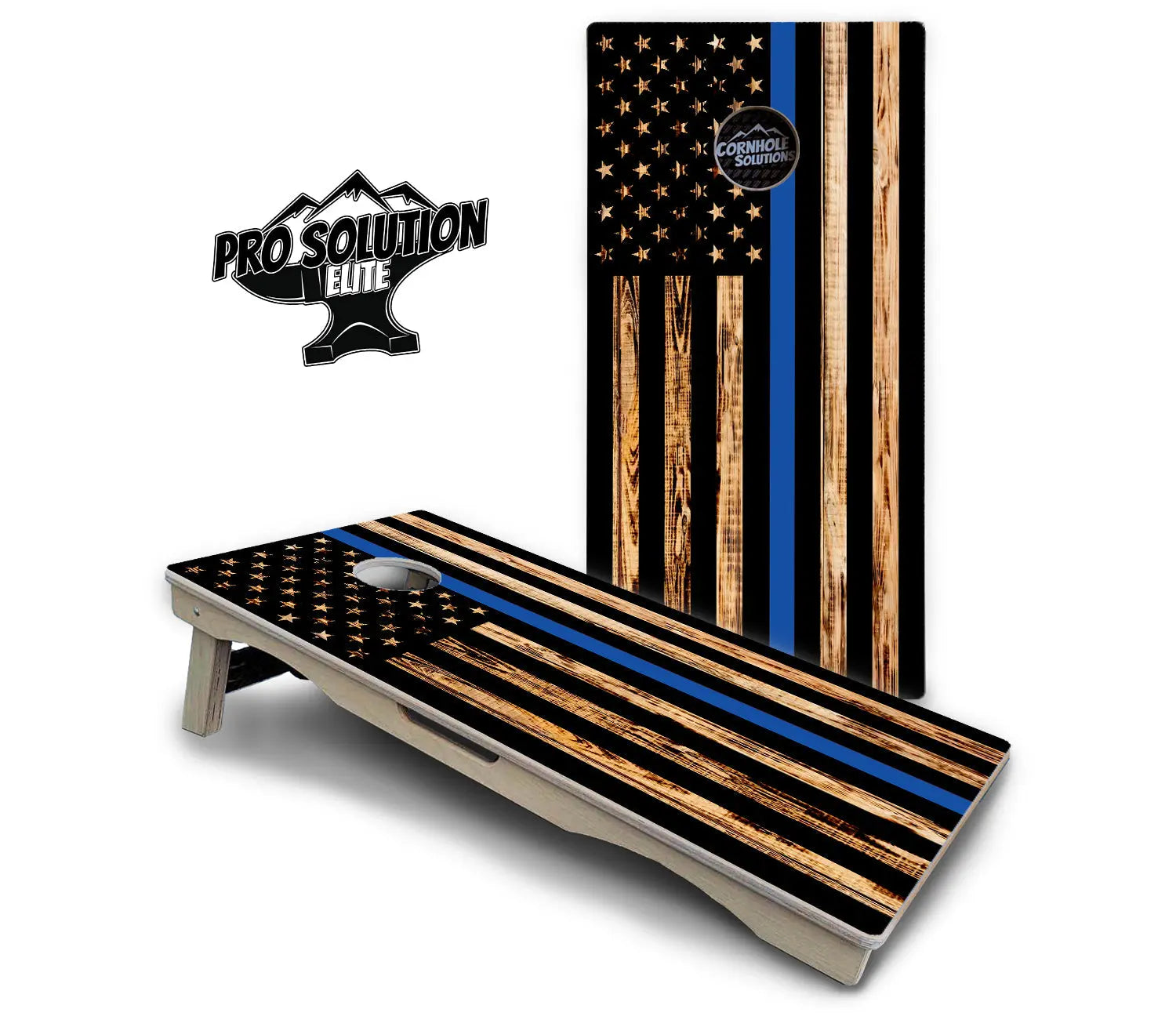 Blue & Red Line Burnt Flag Cornhole Boards - Pro Solution Elite Series by Cornhole Solutions, custom cornhole board detail photo 3