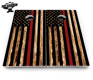 Blue & Red Line Burnt Flag Cornhole Boards - Pro Solution Elite Series by Cornhole Solutions, custom cornhole board detail photo 11