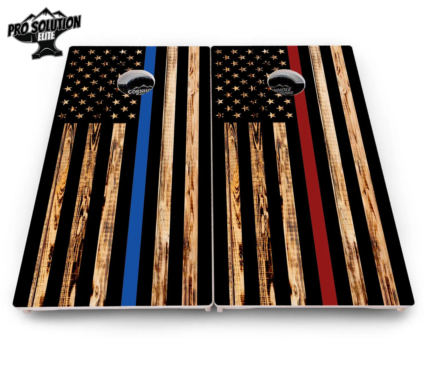 Blue & Red Line Burnt Flag Cornhole Boards - Pro Solution Elite Series by Cornhole Solutions, custom cornhole board detail photo 13