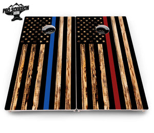Blue & Red Line Burnt Flag Cornhole Boards - Pro Solution Elite Series by Cornhole Solutions, custom cornhole board detail photo 13