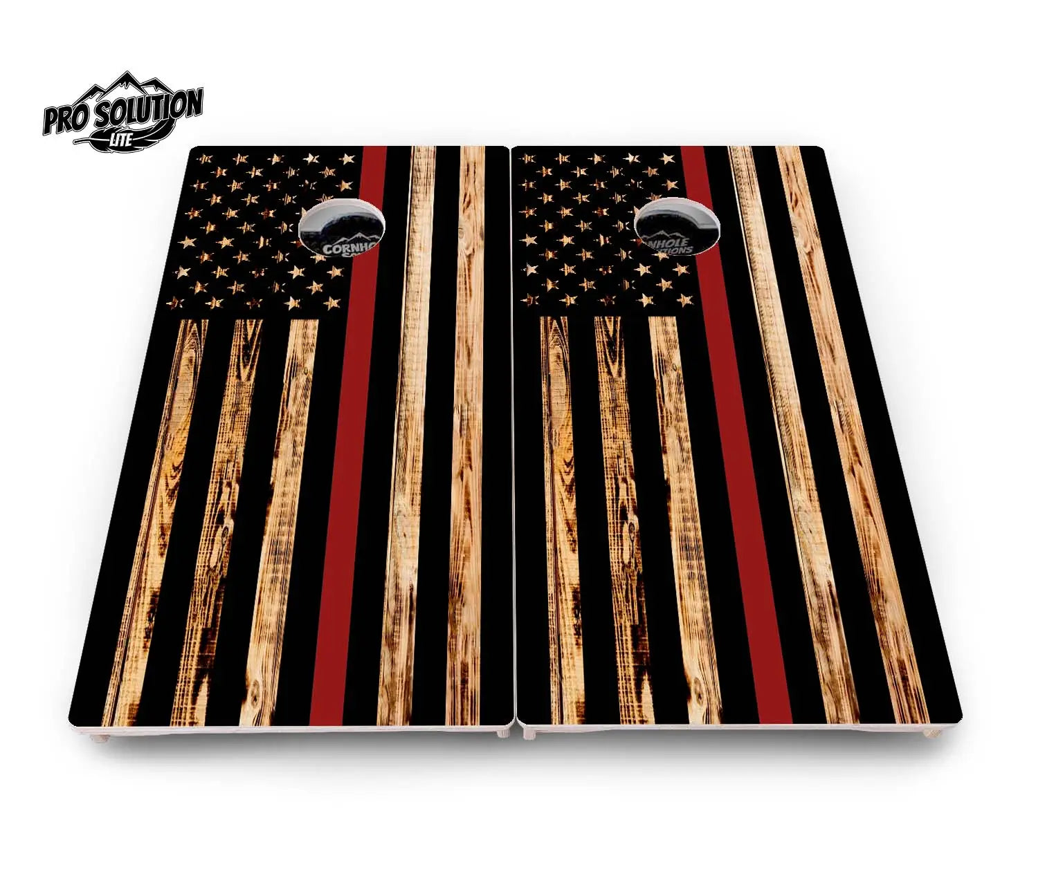 Blue & Red Line Burnt Flag Cornhole Boards - Pro Solution Lite Series by Cornhole Solutions, custom cornhole board detail photo 4