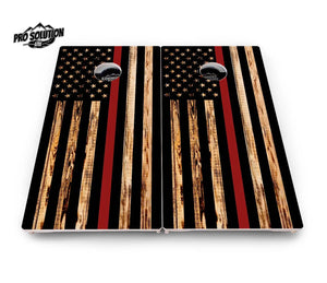 Blue & Red Line Burnt Flag Cornhole Boards - Pro Solution Lite Series by Cornhole Solutions, custom cornhole board detail photo 4