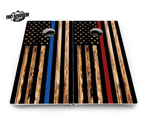 Blue & Red Line Burnt Flag Cornhole Boards - Pro Solution Lite Series by Cornhole Solutions, custom cornhole board detail photo 6