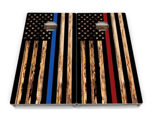 Blue & Red Line Burnt Flag Cornhole Boards - Professional Tournament Series by Cornhole Solutions, custom cornhole board detail photo 2