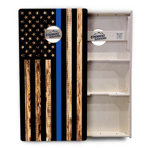 Blue & Red Line Burnt Flag Cornhole Boards - Professional Tournament Series by Cornhole Solutions, custom cornhole board detail photo 5