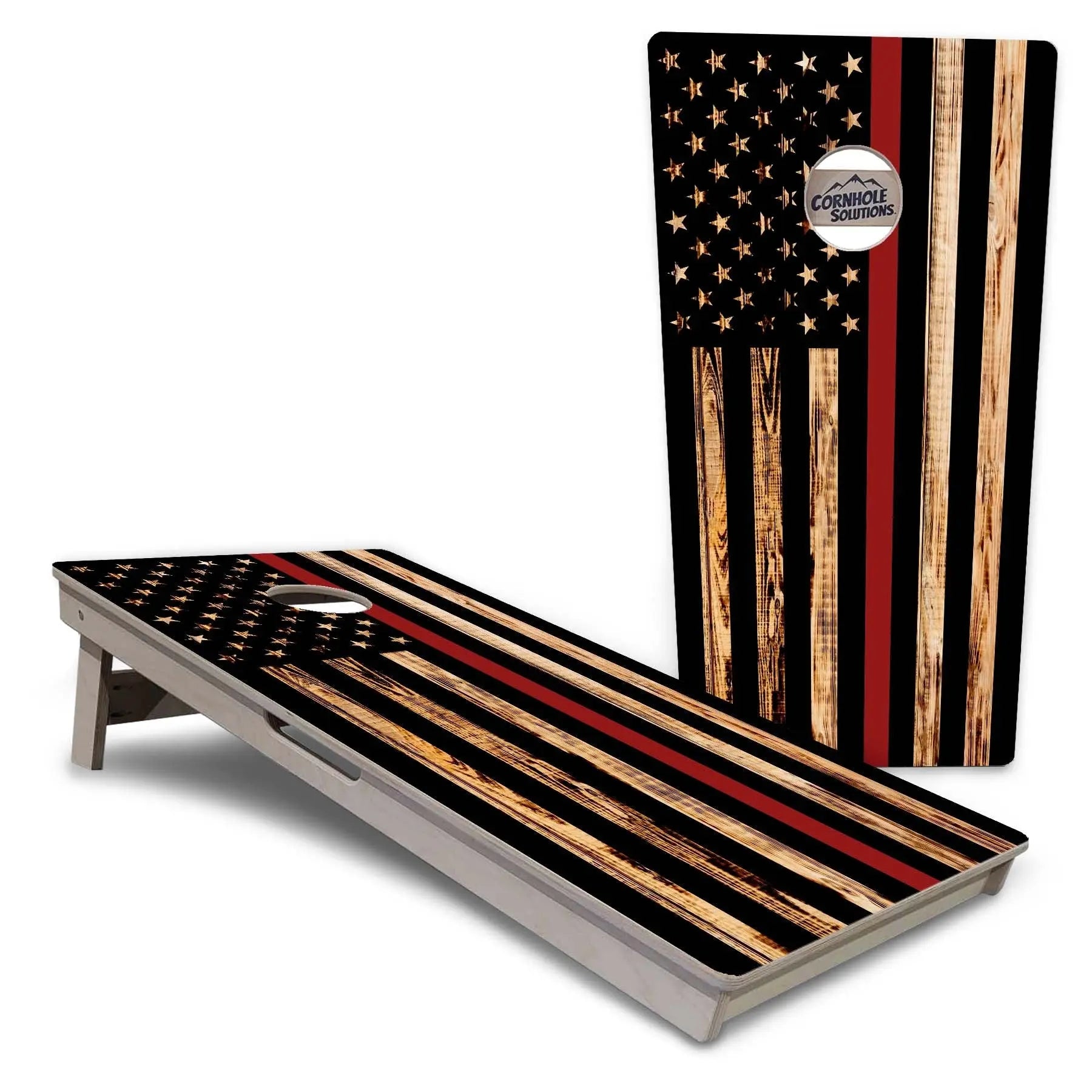 Blue & Red Line Burnt Flag Cornhole Boards - Professional Tournament Series by Cornhole Solutions, custom cornhole board detail photo 8