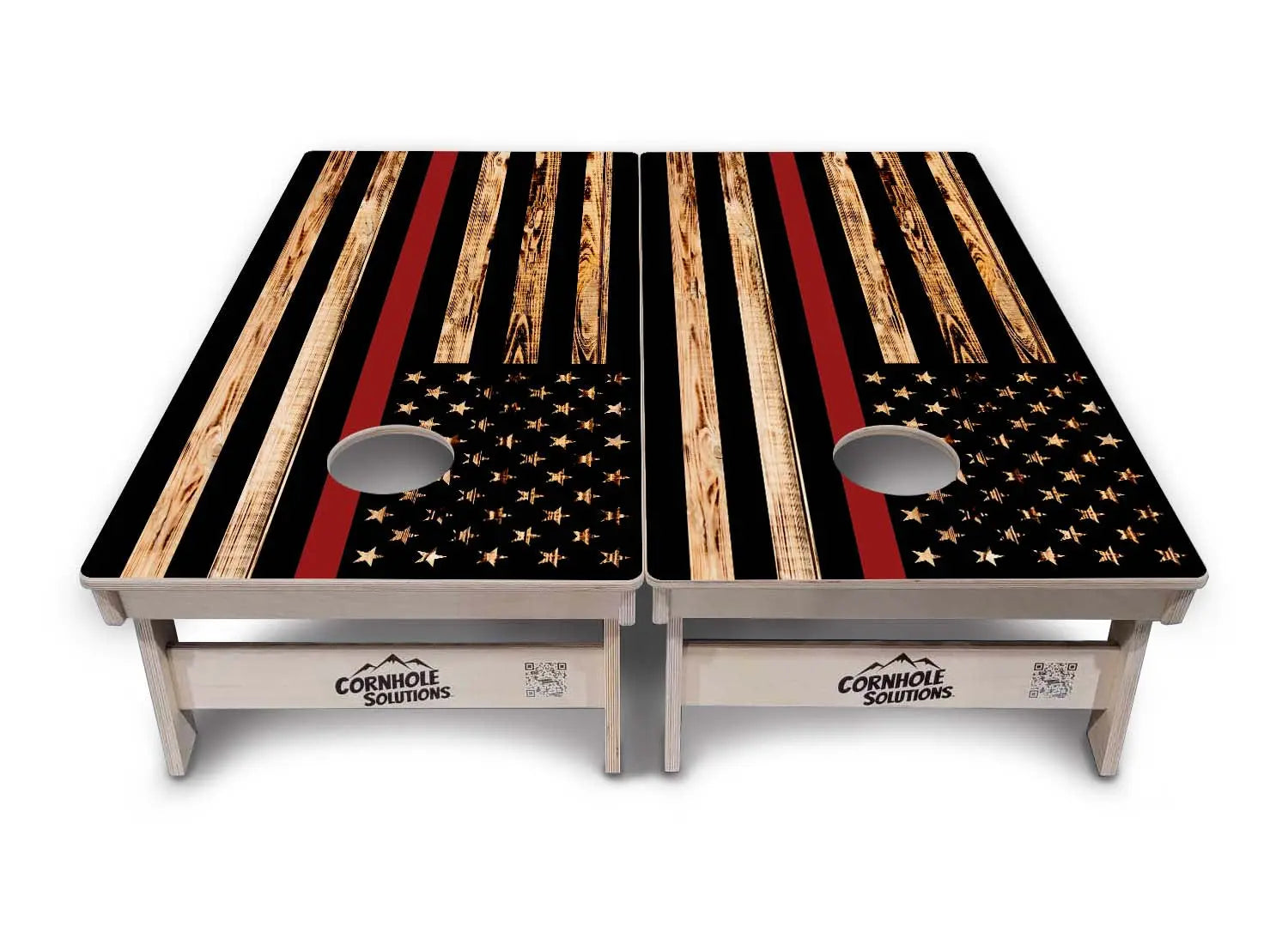 Blue & Red Line Burnt Flag Cornhole Boards - Professional Tournament Series by Cornhole Solutions, custom cornhole board detail photo 9