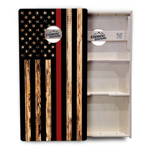 Blue & Red Line Burnt Flag Cornhole Boards - Professional Tournament Series by Cornhole Solutions, custom cornhole board detail photo 10