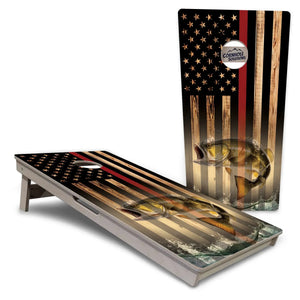 Blue & Red Line Burnt Flag Deer & Fish Cornhole Boards - Professional Tournament Series by Cornhole Solutions, custom cornhole board detail photo 4