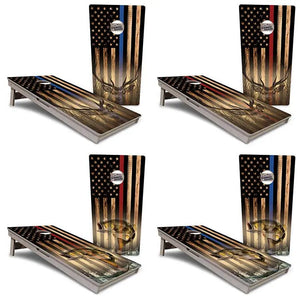 Blue & Red Line Burnt Flag Deer & Fish Cornhole Boards - Professional Tournament Series by Cornhole Solutions, custom cornhole board detail photo 5