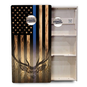 Blue & Red Line Burnt Flag Deer & Fish Cornhole Boards - Professional Tournament Series by Cornhole Solutions, custom cornhole board detail photo 9