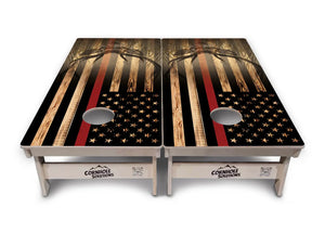 Blue & Red Line Burnt Flag Deer & Fish Cornhole Boards - Professional Tournament Series by Cornhole Solutions, custom cornhole board detail photo 15