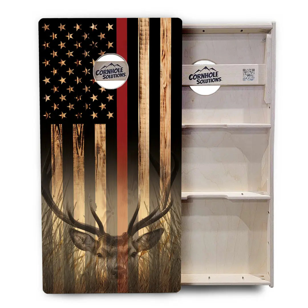 Blue & Red Line Burnt Flag Deer & Fish Cornhole Boards - Professional Tournament Series by Cornhole Solutions, custom cornhole board detail photo 17