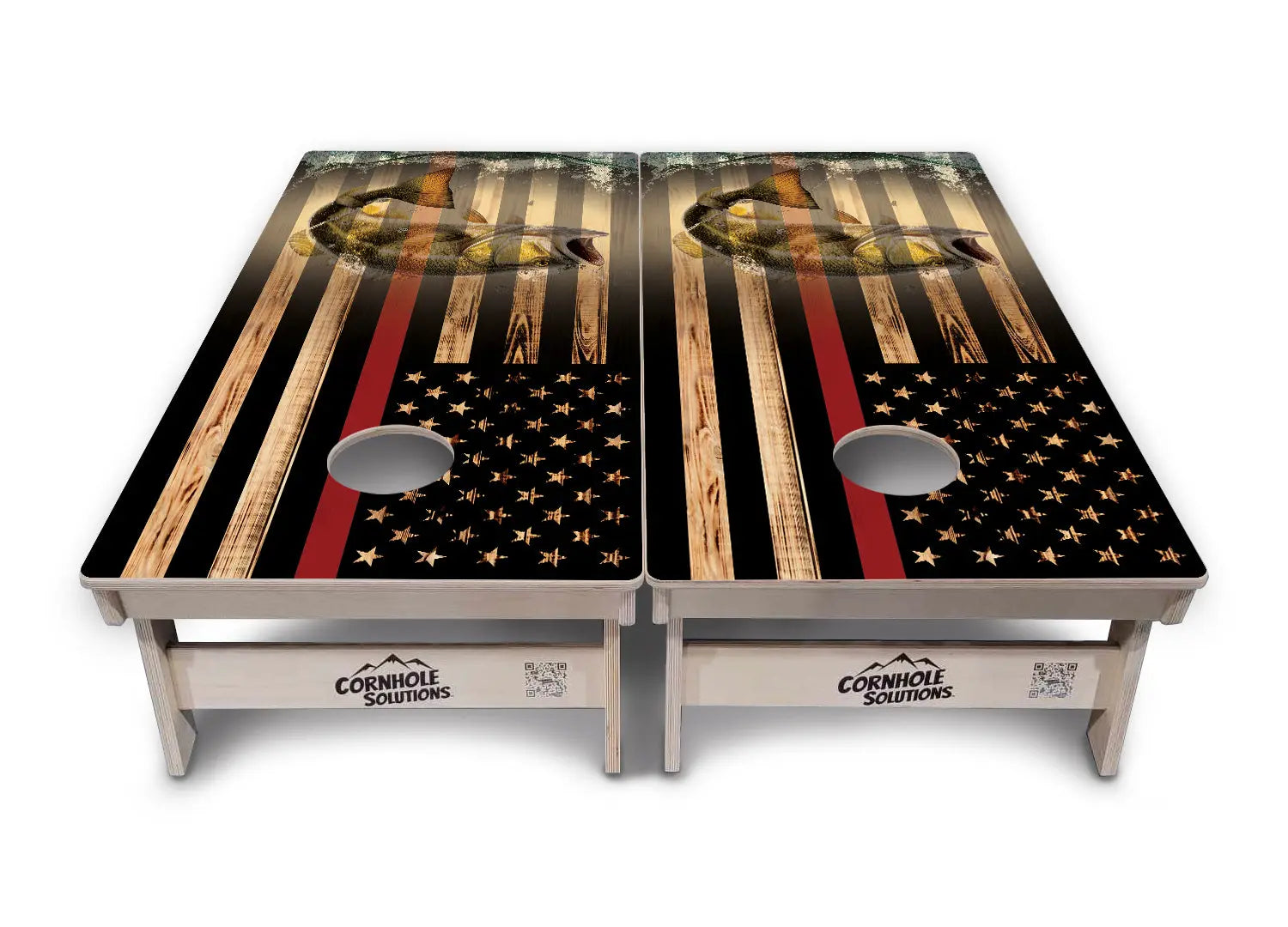 Blue & Red Line Burnt Flag Deer & Fish Cornhole Boards - Professional Tournament Series by Cornhole Solutions, custom cornhole board detail photo 19