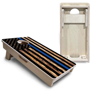 Blue & Red Line Burnt Flag - Mini or Vacation Size Cornhole Boards by Cornhole Solutions, custom cornhole board detail photo 4