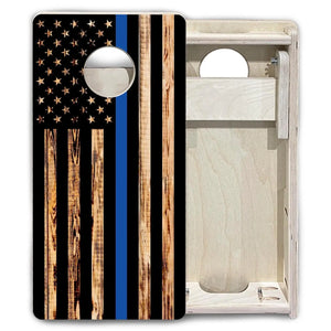 Blue & Red Line Burnt Flag - Mini or Vacation Size Cornhole Boards by Cornhole Solutions, custom cornhole board detail photo 5