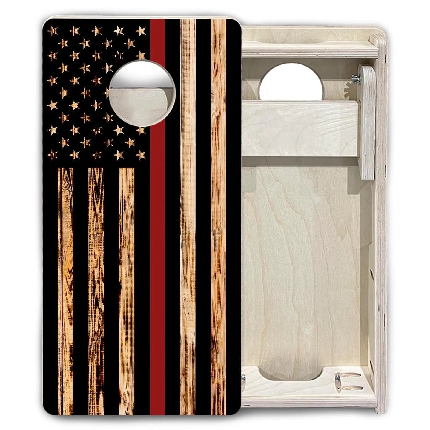 Blue & Red Line Burnt Flag - Mini or Vacation Size Cornhole Boards by Cornhole Solutions, custom cornhole board detail photo 7