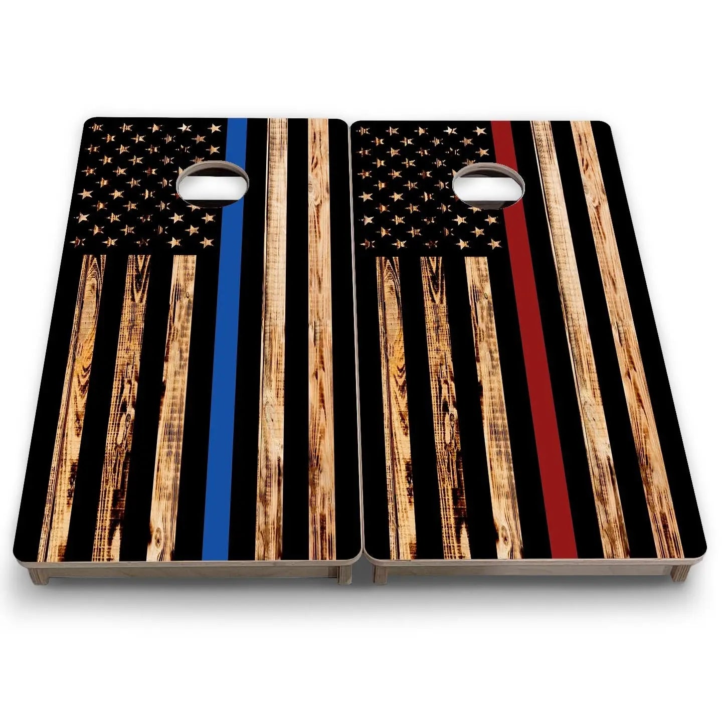 Blue & Red Line Burnt Flag - Mini or Vacation Size Cornhole Boards by Cornhole Solutions, custom cornhole board detail photo 8