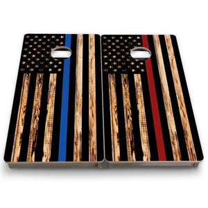 Blue & Red Line Burnt Flag - Mini or Vacation Size Cornhole Boards by Cornhole Solutions, custom cornhole board detail photo 8
