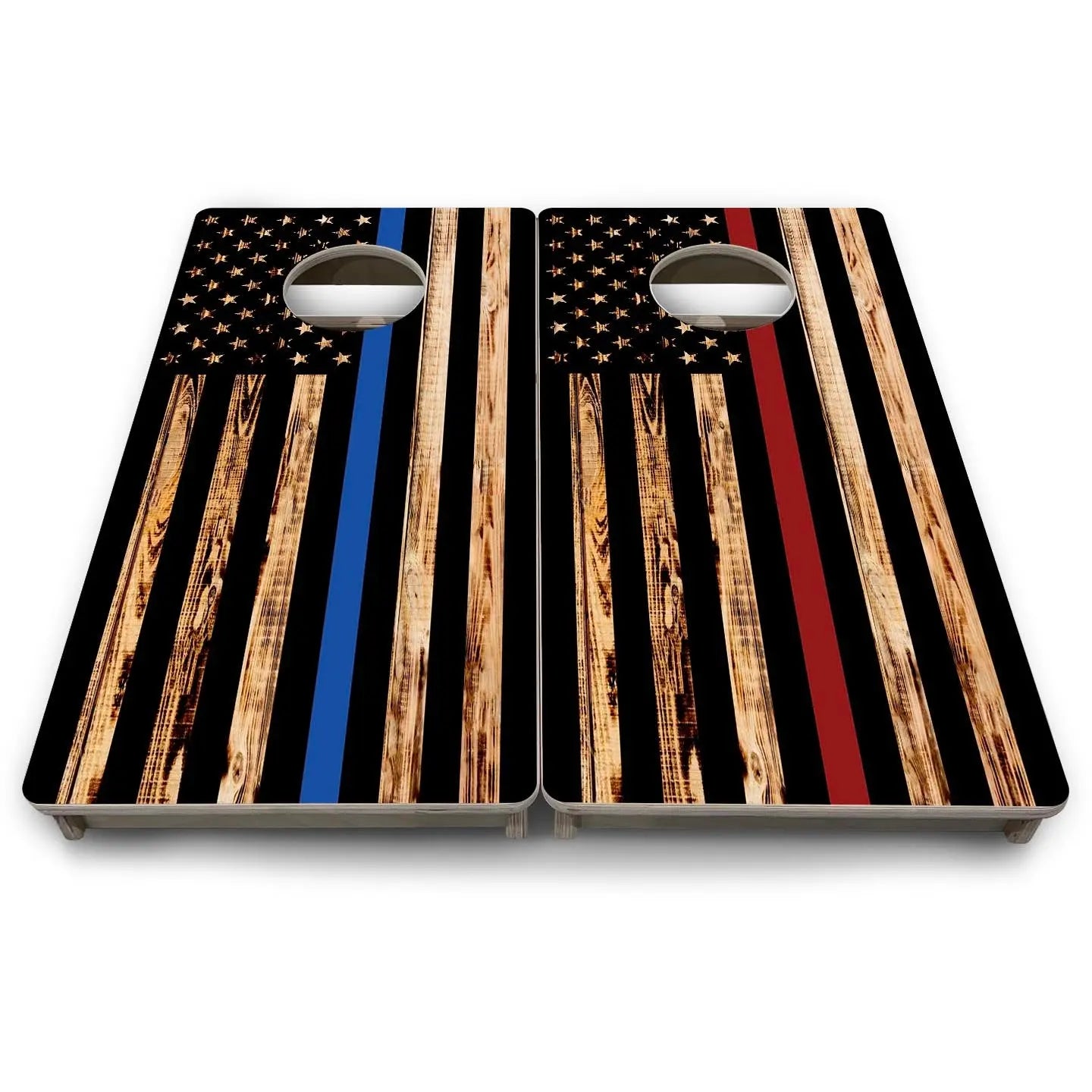 Blue & Red Line Burnt Flag - Mini or Vacation Size Cornhole Boards by Cornhole Solutions, custom cornhole board detail photo 9