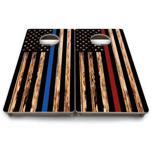 Blue & Red Line Burnt Flag - Mini or Vacation Size Cornhole Boards by Cornhole Solutions, custom cornhole board detail photo 9