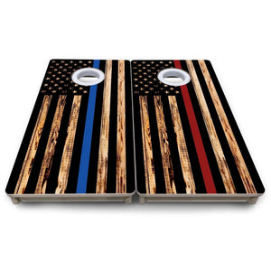 Blue & Red Line Burnt Flag - Mini or Vacation Size Cornhole Boards by Cornhole Solutions, custom cornhole board detail photo 10