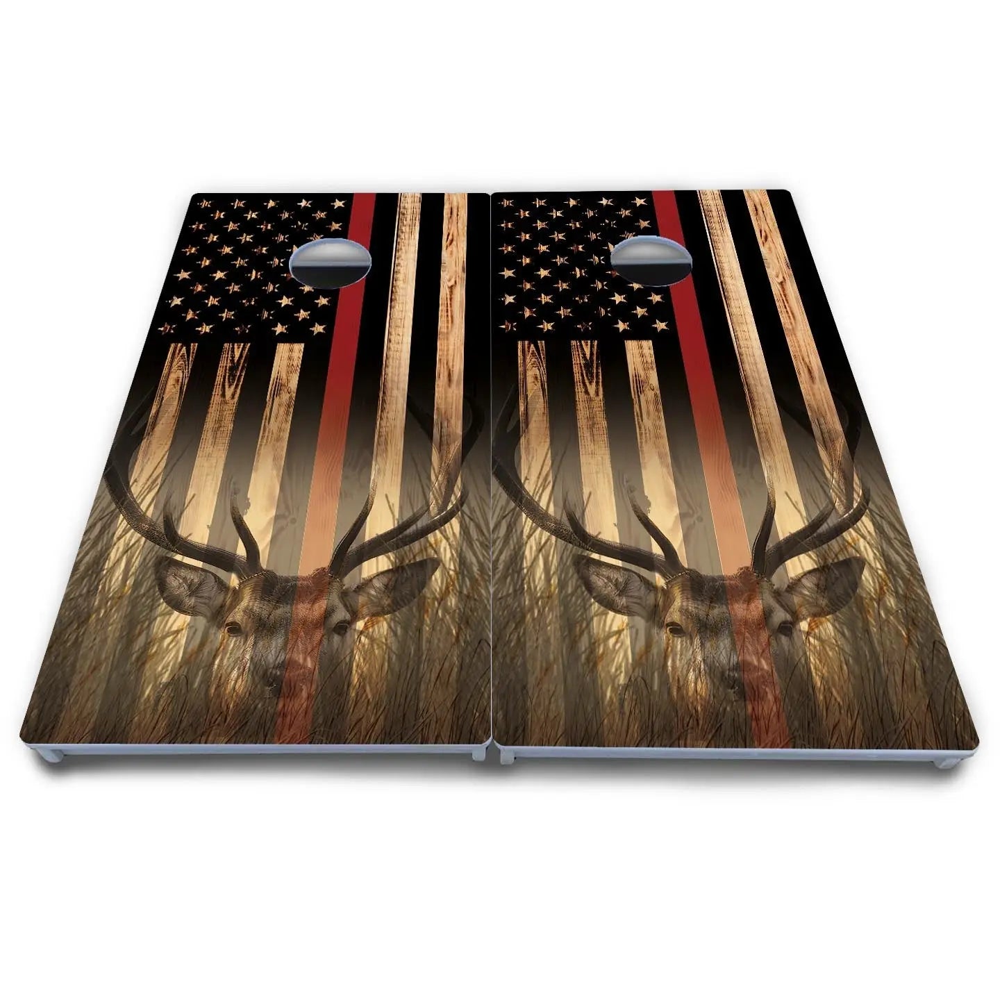 Blue & Red Line Deer & Fish Flag Cornhole Boards - All Weather Series by Cornhole Solutions, custom cornhole board detail photo 8