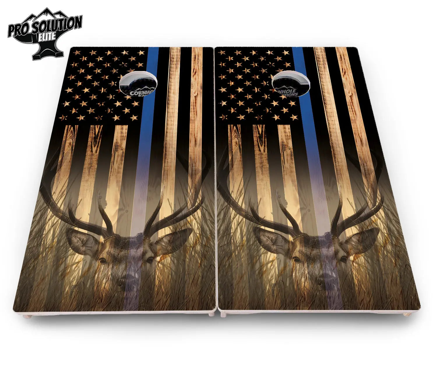 Blue & Red Line Flag Deer & Fish Flag Cornhole Boards - Pro Solution Elite Series by Cornhole Solutions, custom cornhole board detail photo 5