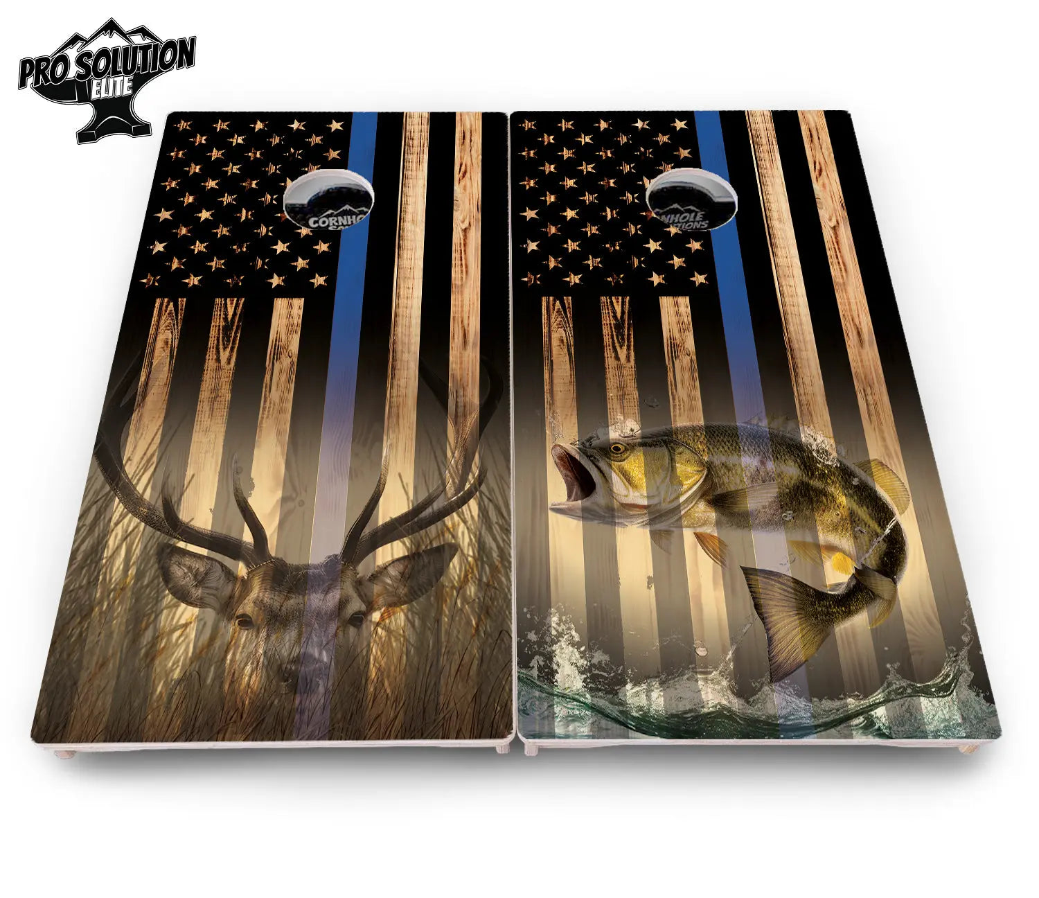 Blue & Red Line Flag Deer & Fish Flag Cornhole Boards - Pro Solution Elite Series by Cornhole Solutions, custom cornhole board detail photo 14