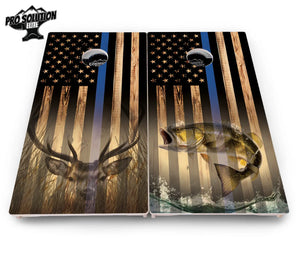 Blue & Red Line Flag Deer & Fish Flag Cornhole Boards - Pro Solution Elite Series by Cornhole Solutions, custom cornhole board detail photo 14