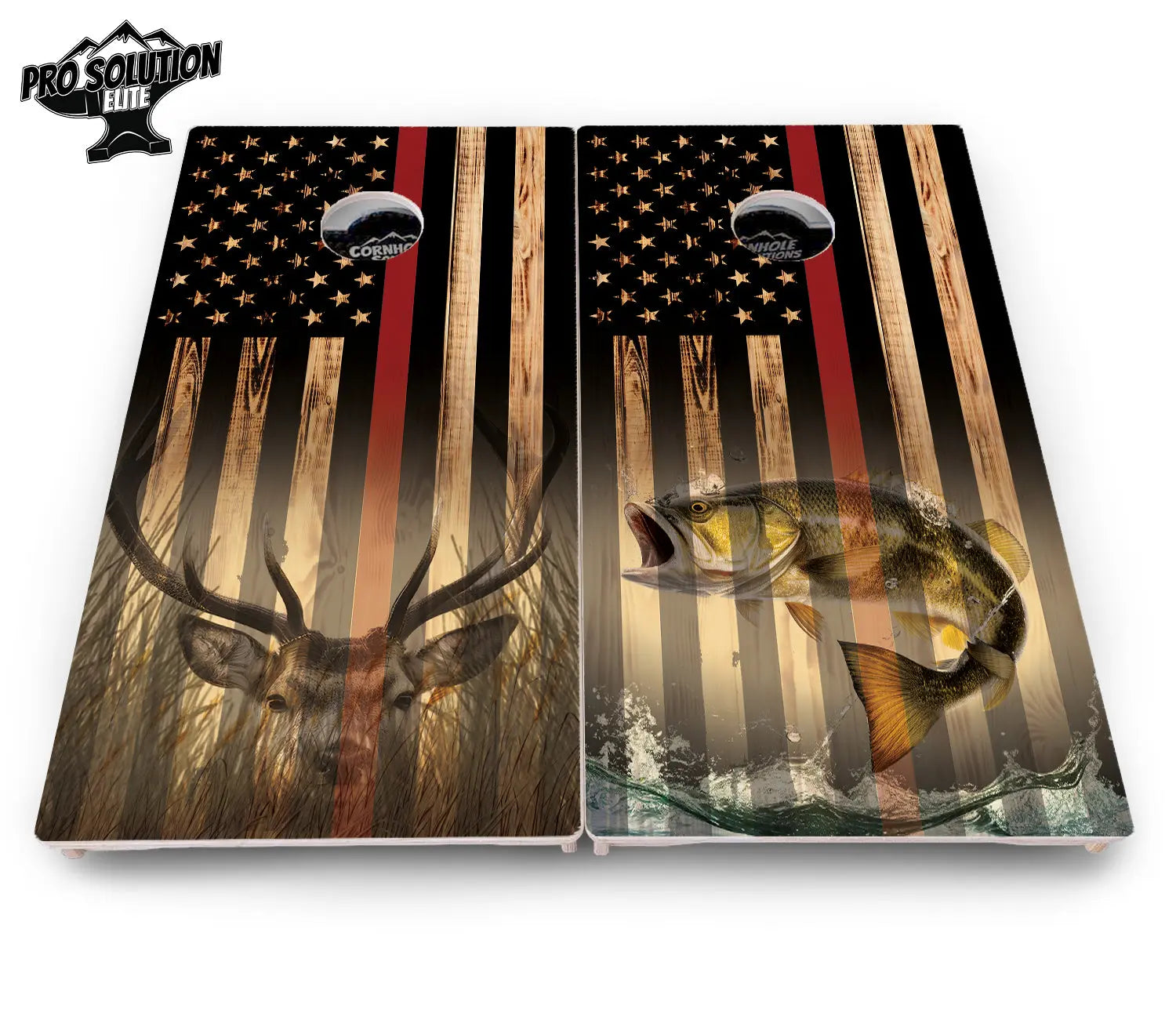 Blue & Red Line Flag Deer & Fish Flag Cornhole Boards - Pro Solution Elite Series by Cornhole Solutions, custom cornhole board detail photo 16