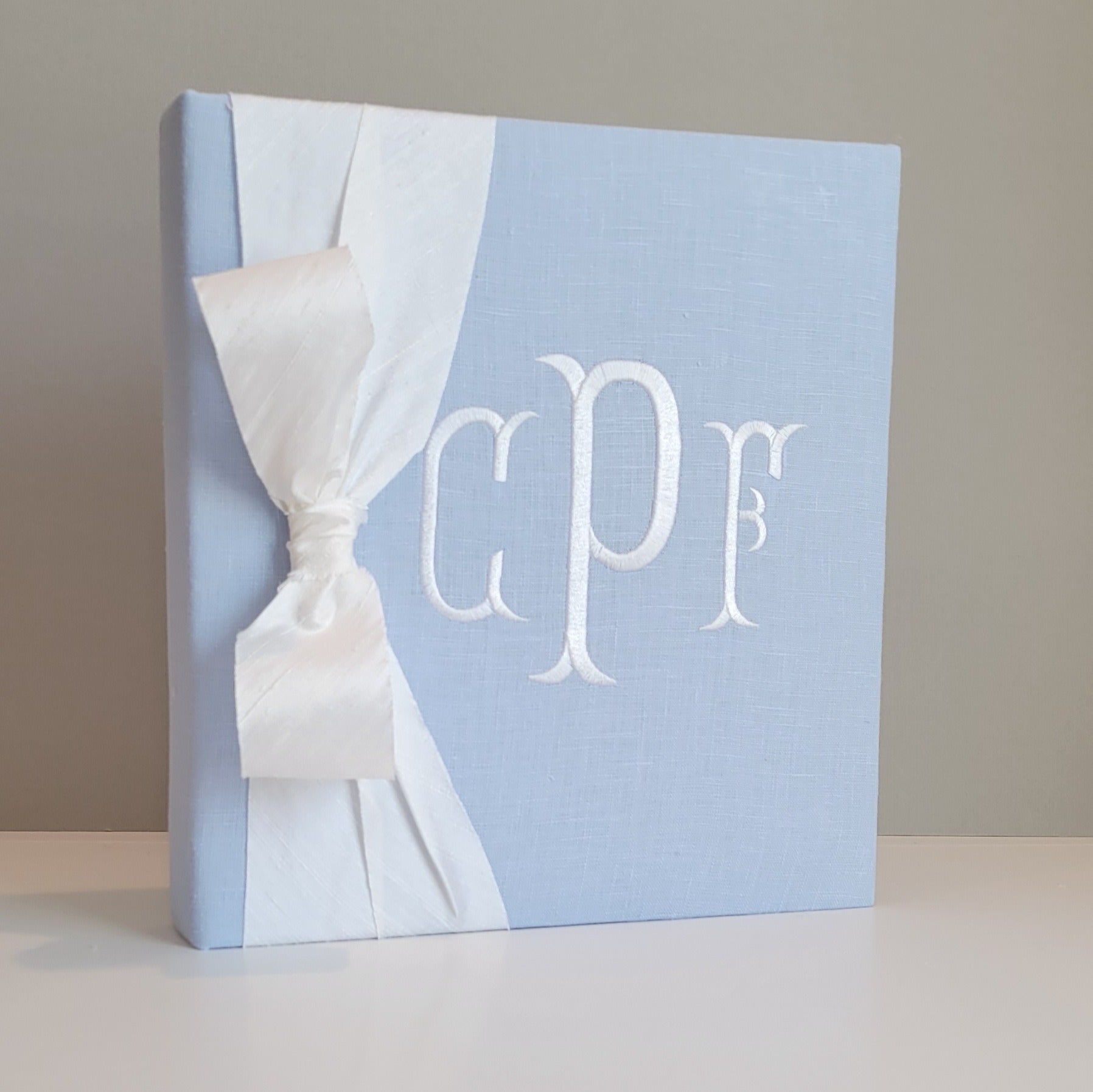 Baby Memory Book - Blue Linen (w/ SILK Bow) by AP Creations in Tuscaloosa, paper gift main product photo