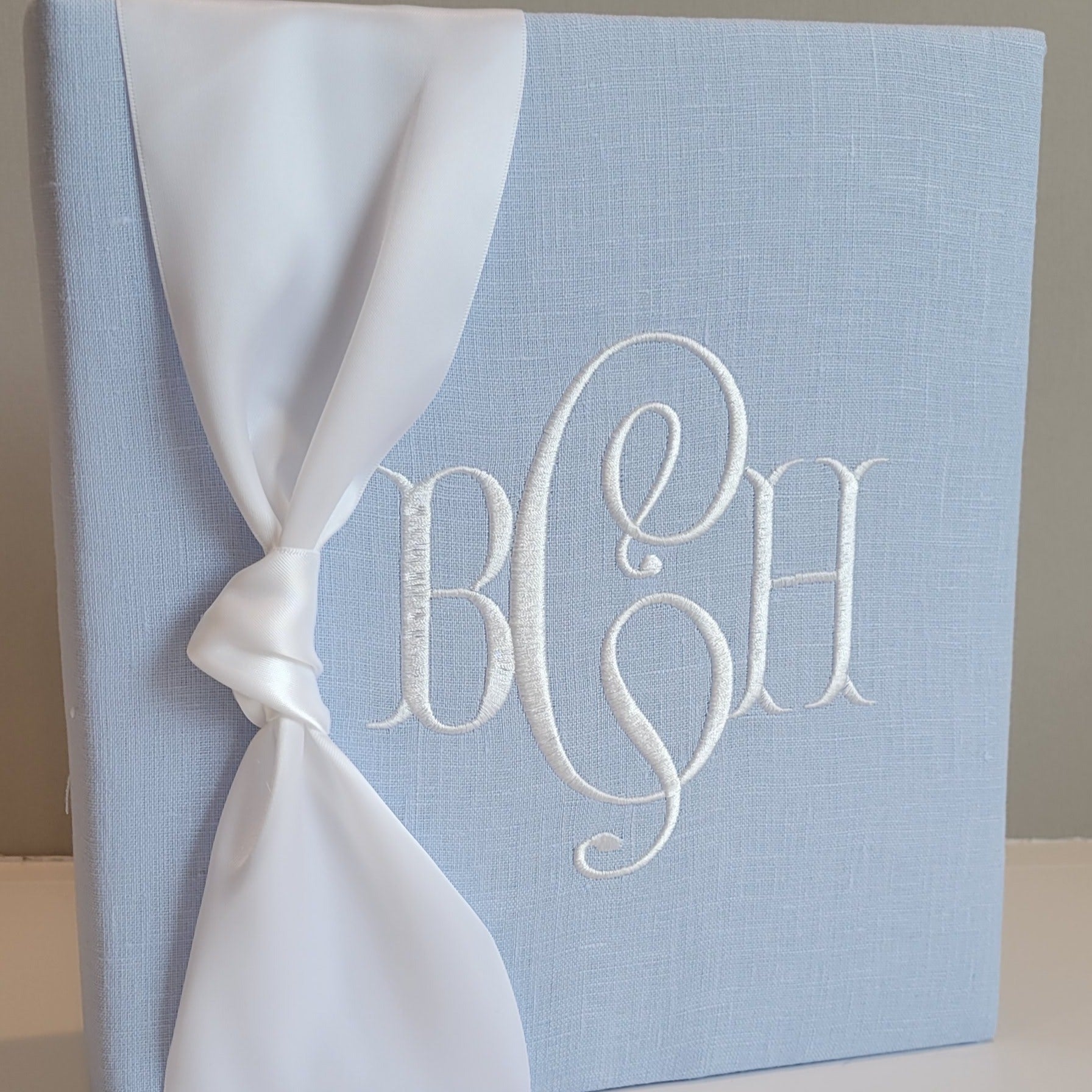 Baby Memory Book - Blue Linen (w/ SATIN Bow) by AP Creations in Tuscaloosa, paper gift main product photo