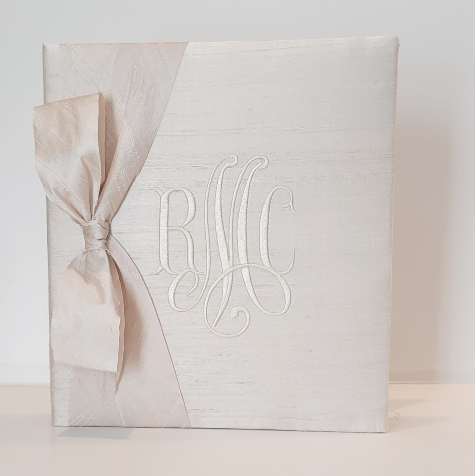 Blush silk handmade baby memory book with silk bow by AP Creations