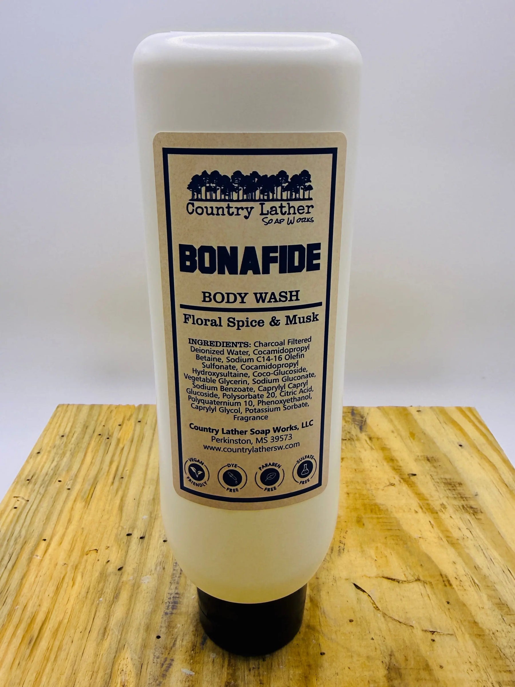 Country Lather body wash bottle for shower routines