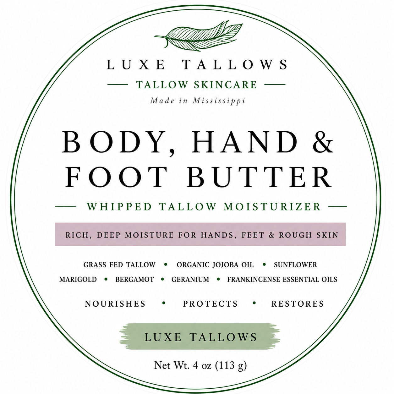Luxe Tallows Body, Hand & Foot Butter I Rich Tallow Moisturizer | 4 oz by Luxe Tallows, natural skincare detail photo 2