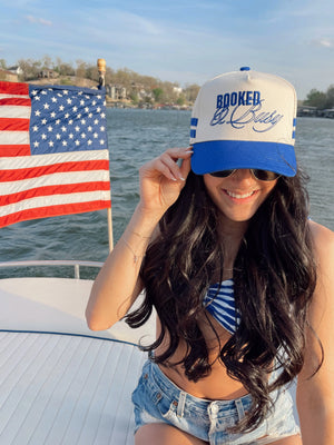 Booked and Busy - Royal Blue Vintage Trucker Hat by KenzKustomz, Southern lifestyle apparel detail photo 5