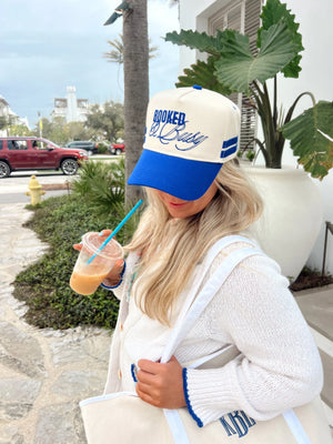 Booked and Busy - Royal Blue Vintage Trucker Hat by KenzKustomz, Southern lifestyle apparel detail photo 9