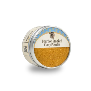 Bourbon Smoked Curry Powder in a tin with label.