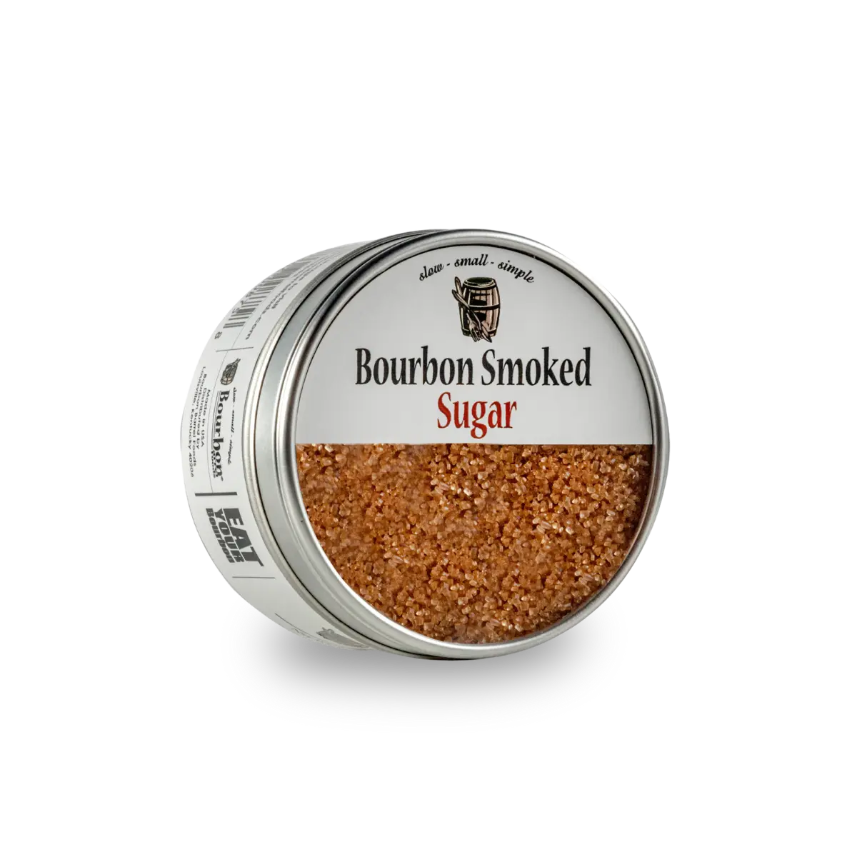 Bourbon Smoked Sugar tin from Bourbon Barrel Foods for coffee, cocktails, and desserts