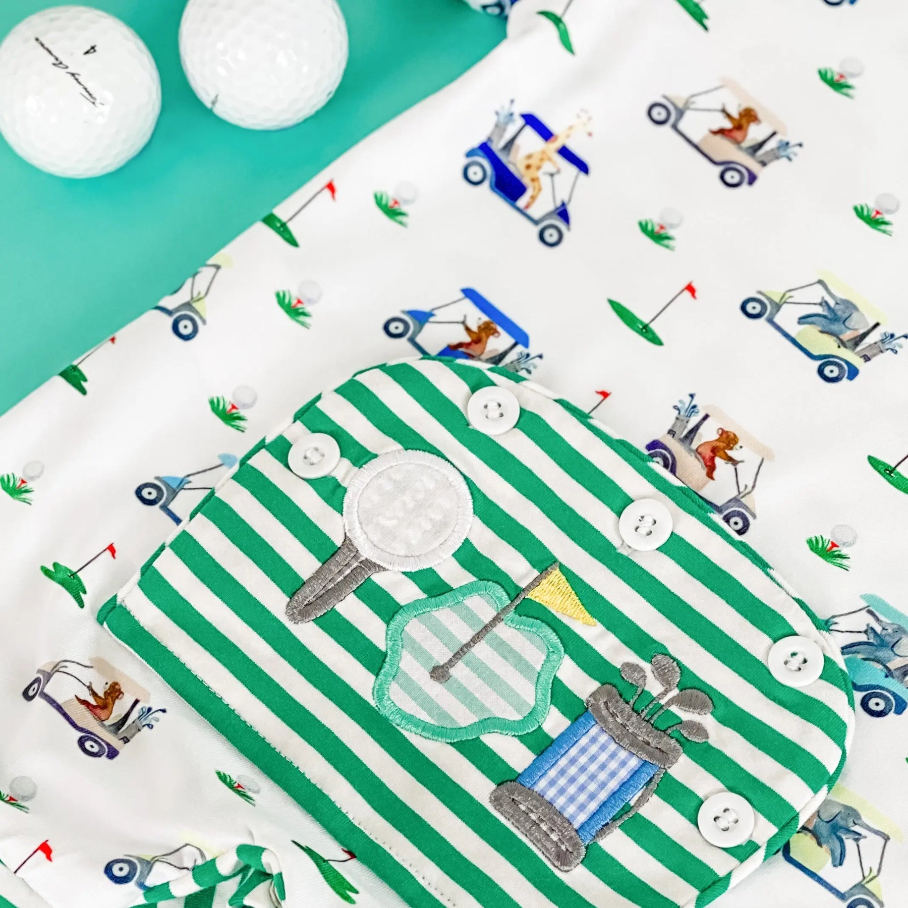 Boys Fairway Shortie Golf Romper by Seven Lantern Lane, Southern lifestyle apparel detail photo 4