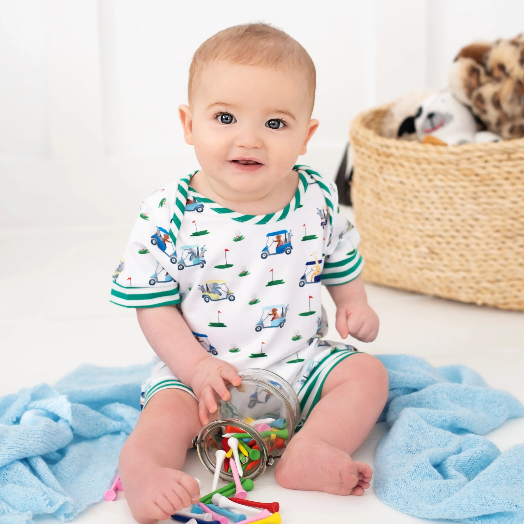Boys Fairway Shortie Golf Romper by Seven Lantern Lane, Southern lifestyle apparel detail photo 6
