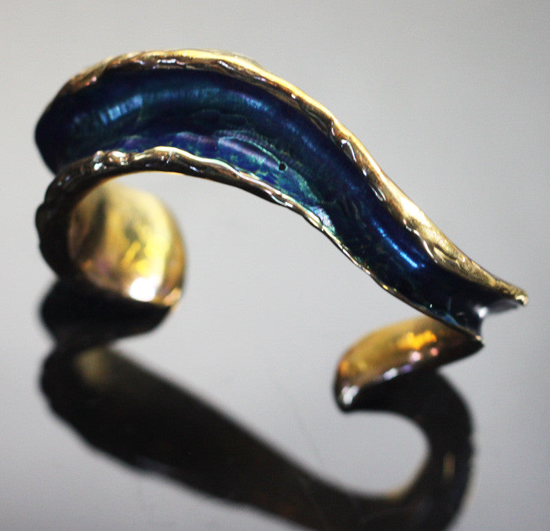 Bronze Blue Patina’d Crashing Waves Cuff-BRB1004-B