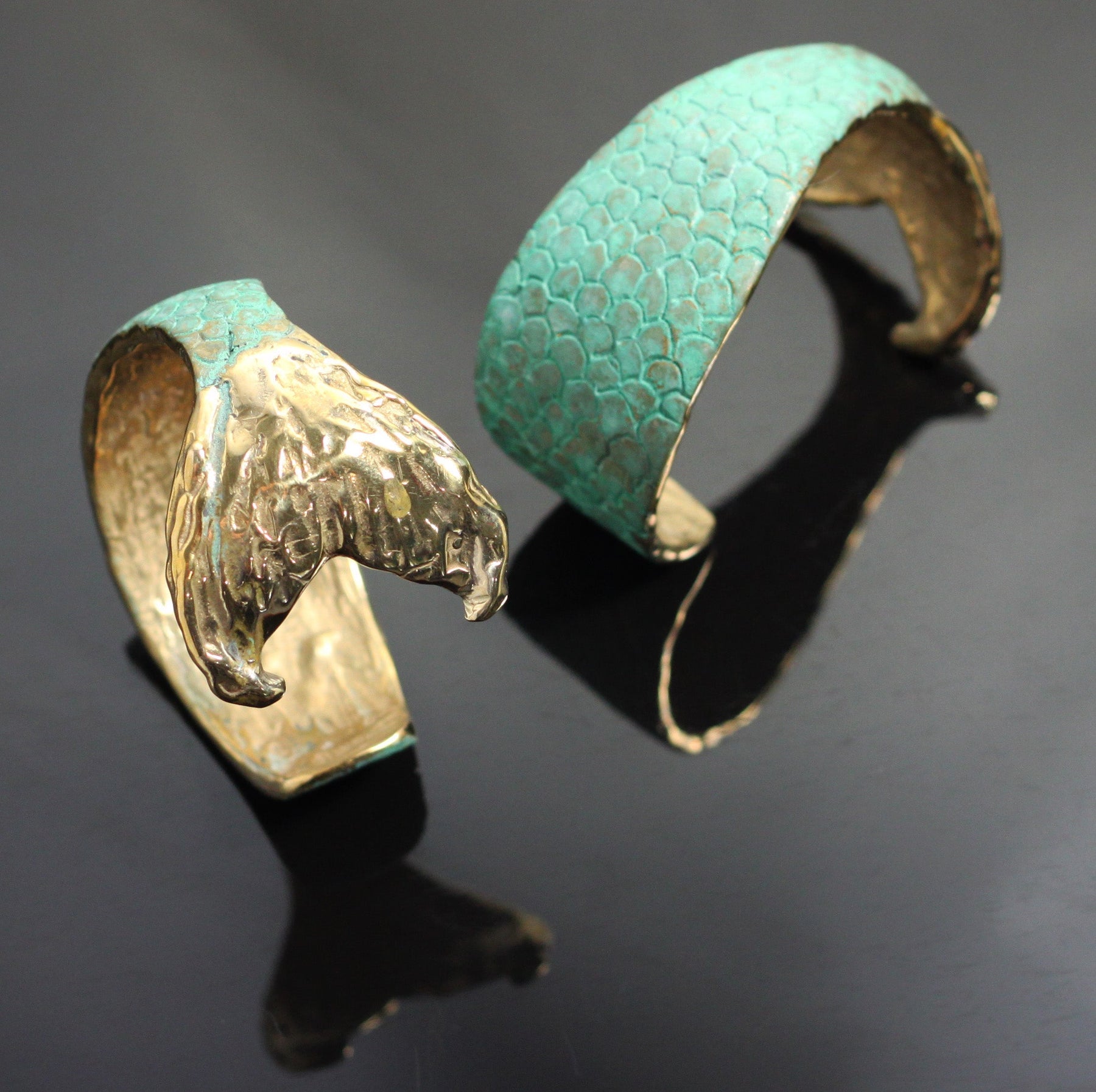 Bronze Mermaid Tail Cuff with Verde Patina