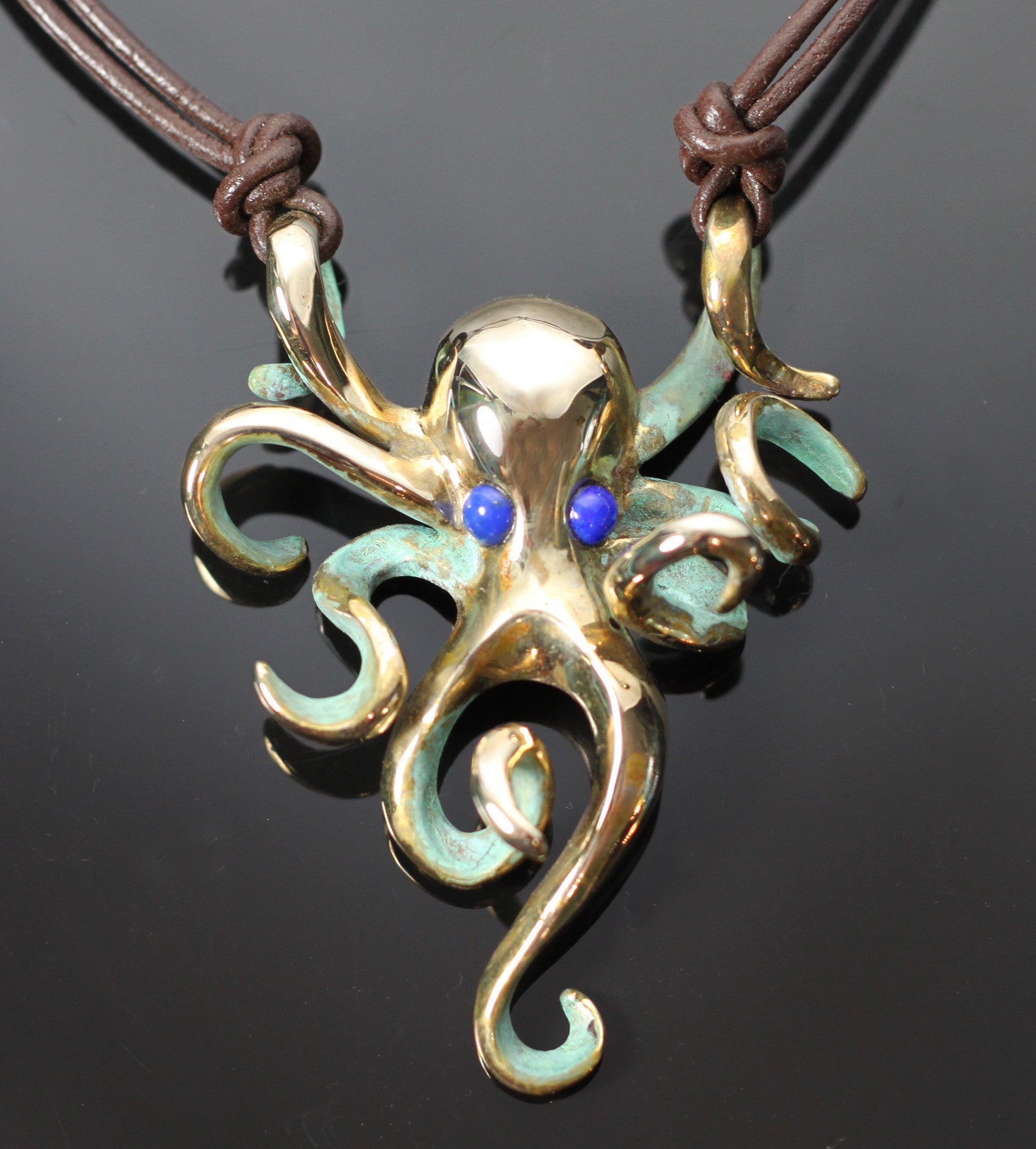 Bronze Octopus Necklace-BRS1022-N-Lapis Eyes
